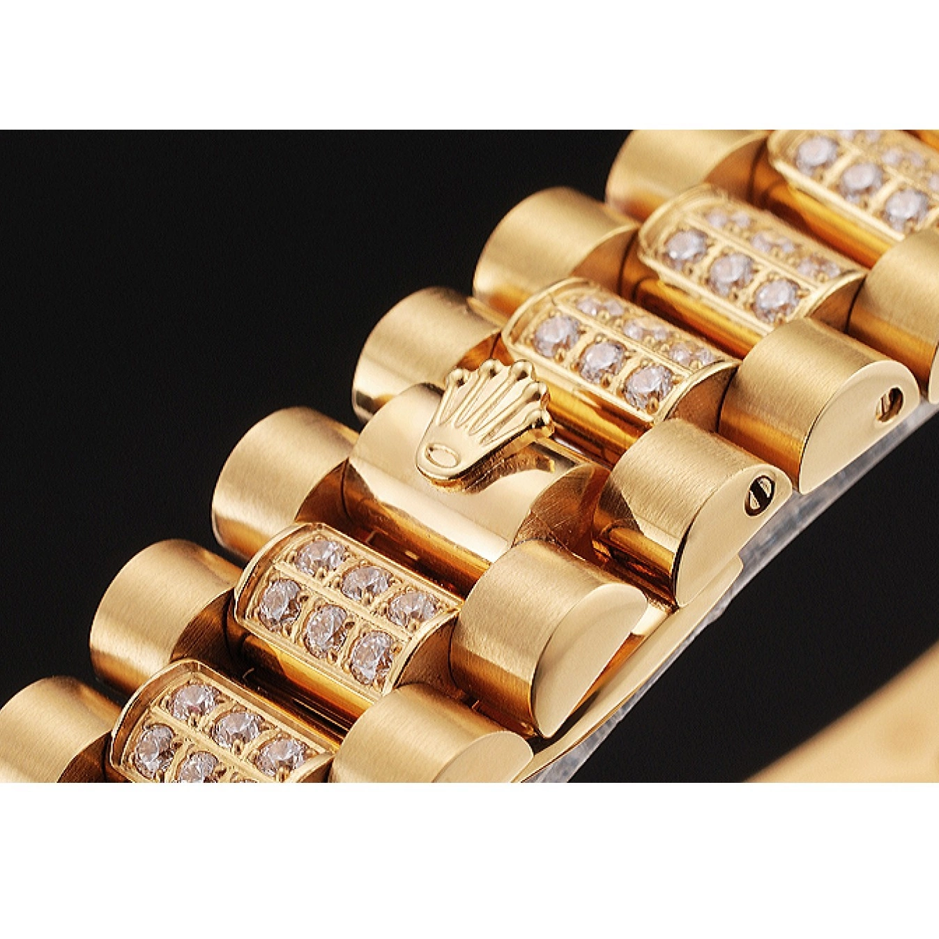 Aaa replica watch Swiss Yellow Gold Rolex Diamond Date Day Pave 0619